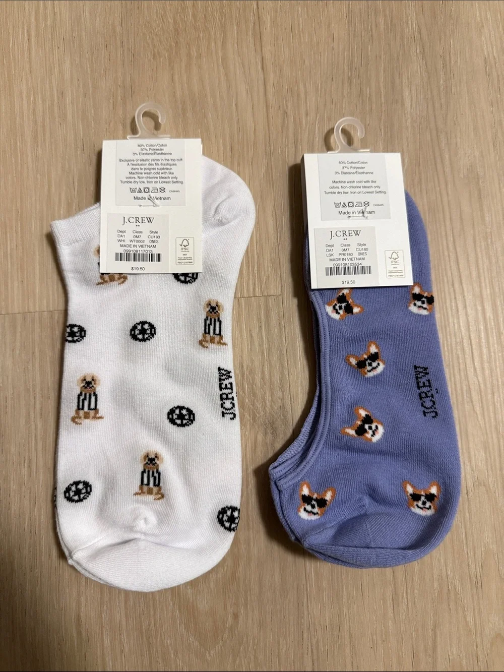 J. Crew White Ankle & Lavender No-Show Dog Motif Socks